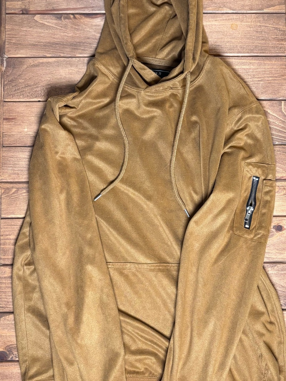 Forever 21 Men's Hooded Windbreaker Pullover in Tan